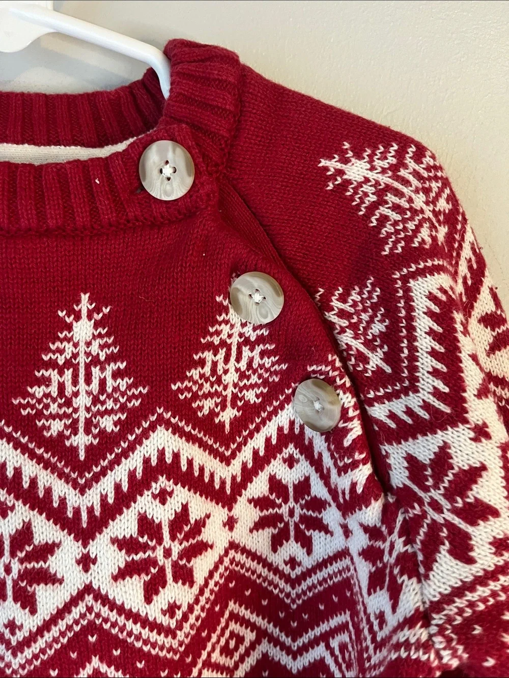 Gymboree Red and White Nordic Button-Shoulder Christmas Tree Sweater